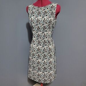 Connected Apparel Black White Teal Blue Sheath Dress Abstract Size 8